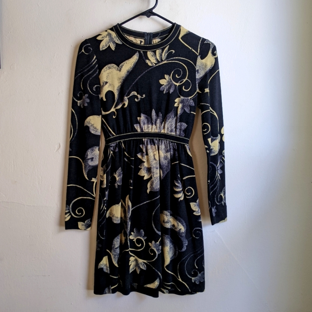 Vintage 60s - 70s Goldworm Wool Dress *as is* in Blue / Cream